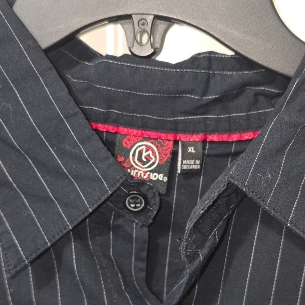 Burnside XL Mens Black Striped‎ Button Up Shirt Cotton Blend Casual